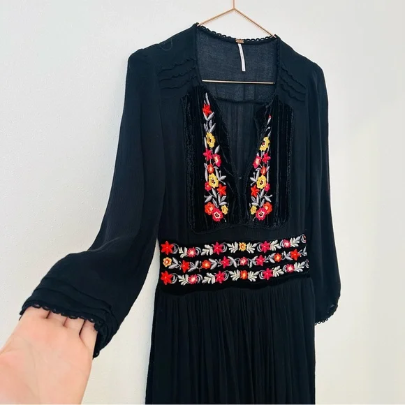 Free People Flora Embroidered Floral Midi Dress Boho - Picture 13 of 14